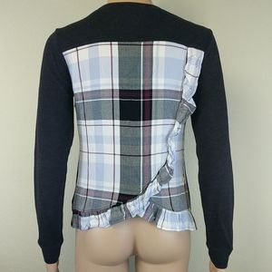 [Maison Jules] Plaid Check Ruffle Back Long Sleeve